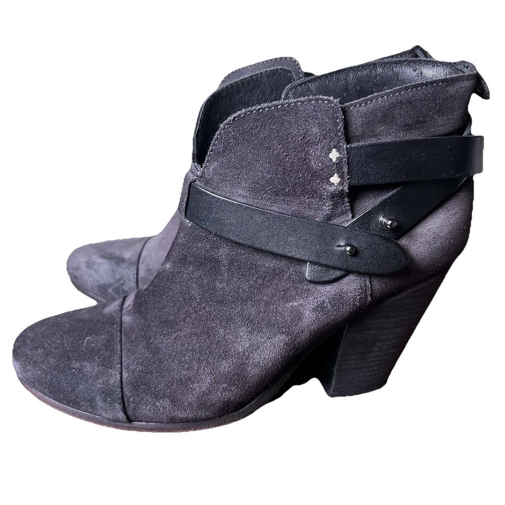 Rag & Bone Harrow Suede Heeled Booties Sz‎ 41  Black Wrap Ankle Boots Womens